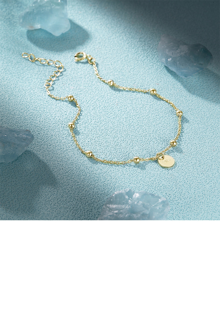 925 Sterling Silver Plated Gold Simple and Fashion Geometric Round Chain Bracelet