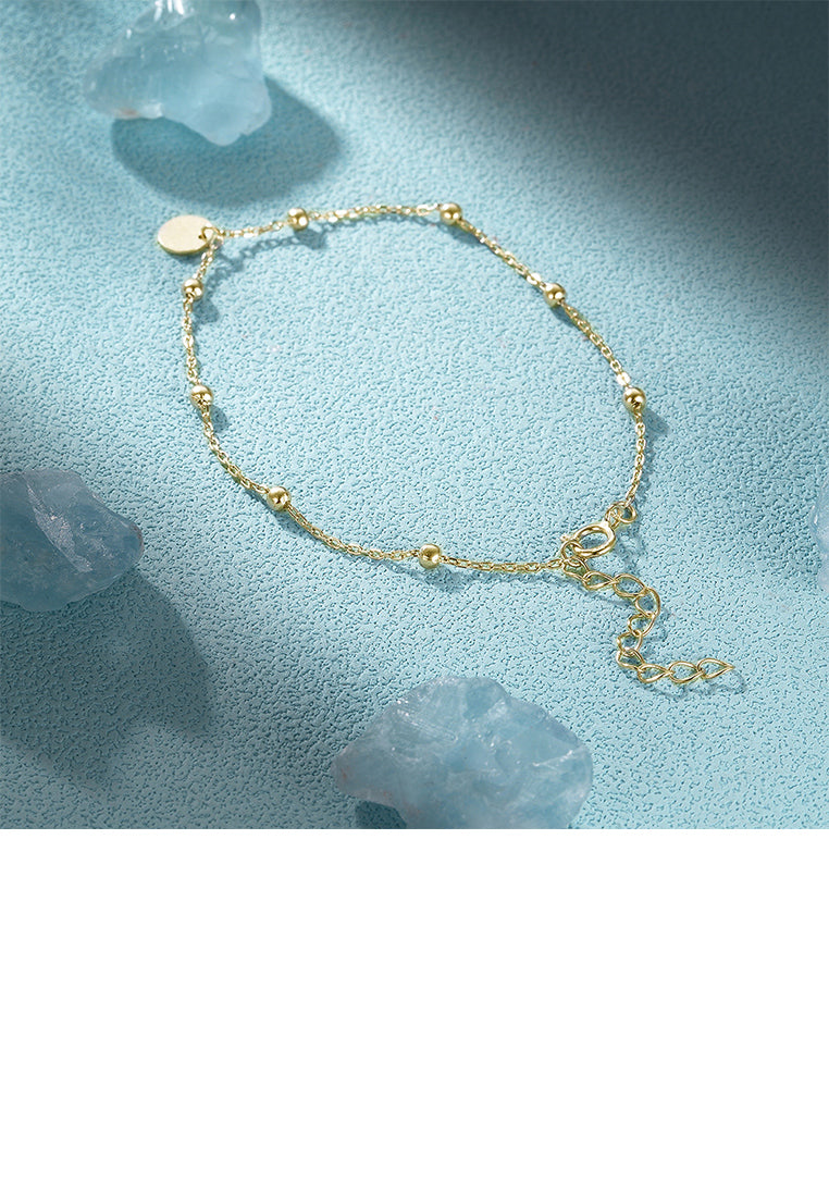 925 Sterling Silver Plated Gold Simple and Fashion Geometric Round Chain Bracelet