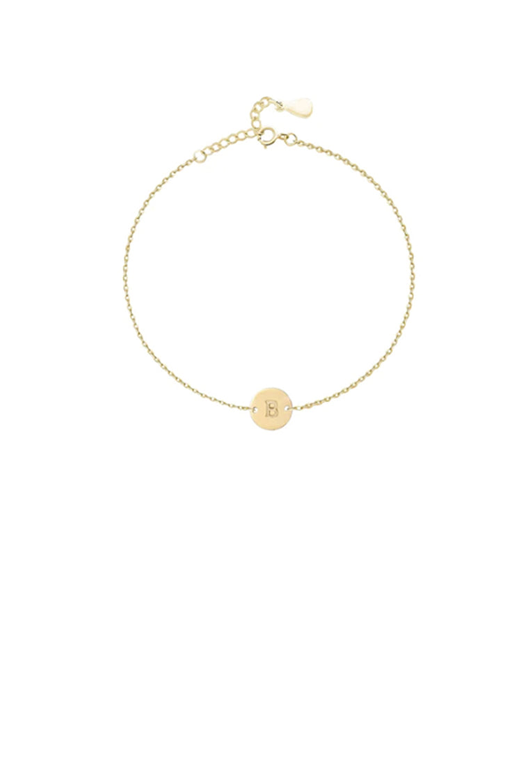925 Sterling Silver Plated Gold Simple and Fashion Alphabet B Round Bracelet