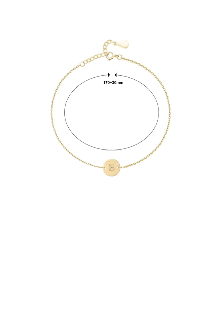 925 Sterling Silver Plated Gold Simple and Fashion Alphabet B Round Bracelet