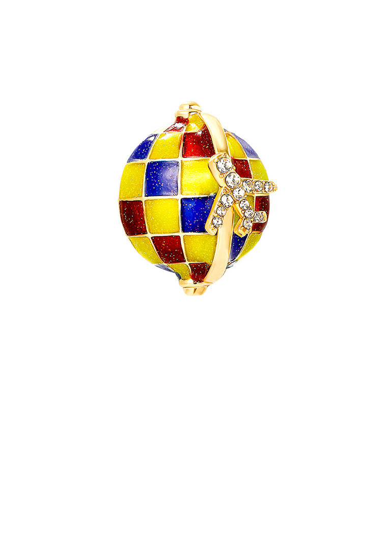 Fashion Temperament Plated Gold Enamel Yellow Globe Airplane Brooch with Cubic Zirconia - Luxurious Look