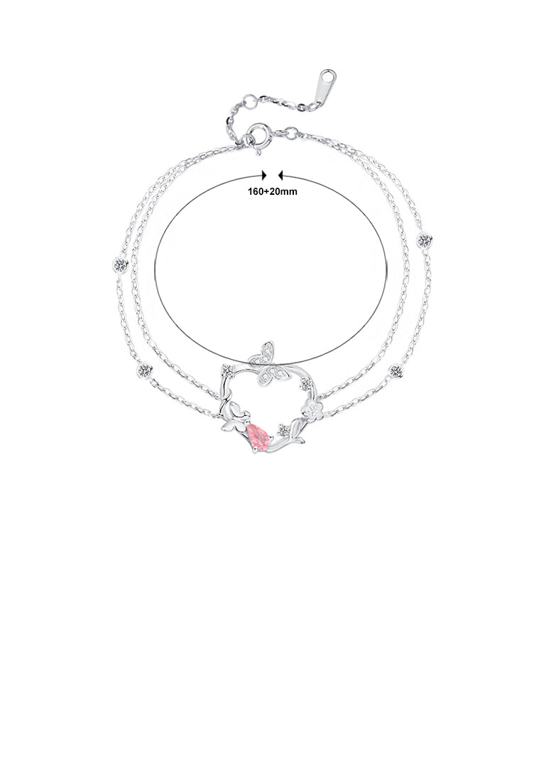 925 Sterling Silver Fashion and Elegant Butterfly Hollow Heart Double Layer Bracelet with Cubic Zirconia - Luxurious Look