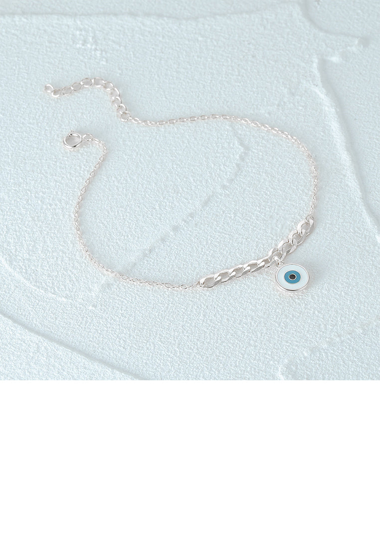 925 Sterling Silver Simple Personalized Enamel Devils Eye Chain Bracelet