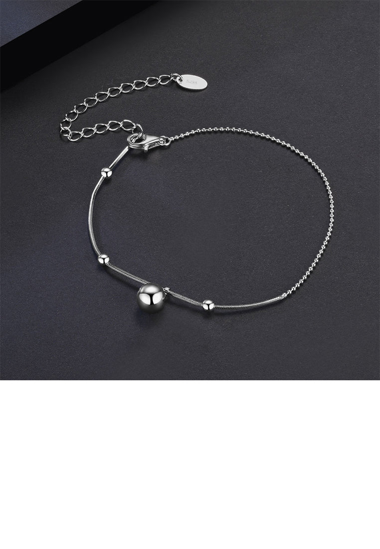 925 Sterling Silver Simple and Fashion Round Bead Geometric Bracelet