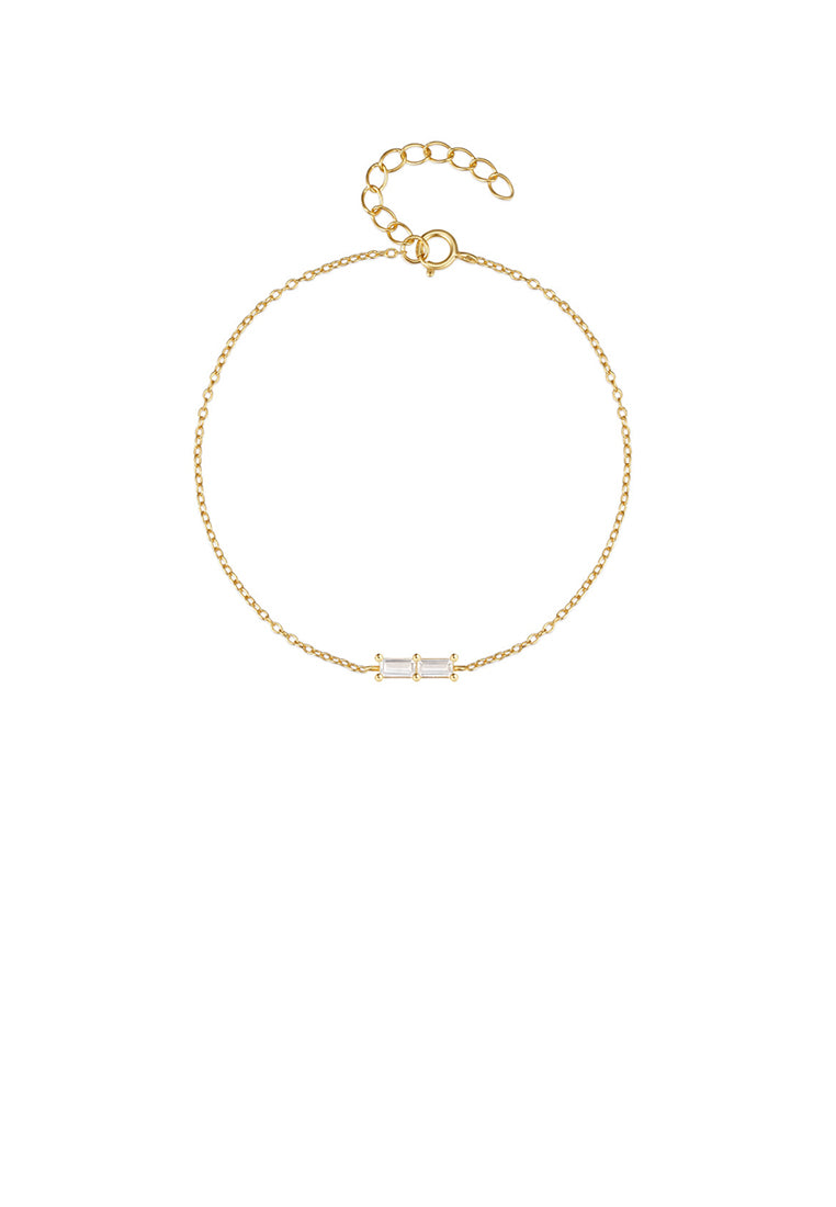 925 Sterling Silver Plated Gold Simple Fashion Geometric Square Bracelet with Cubic Zirconia - Luxurious Look