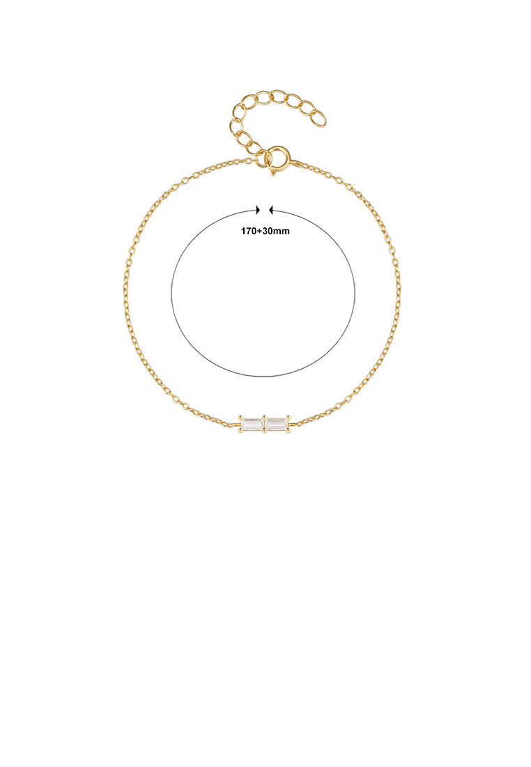 925 Sterling Silver Plated Gold Simple Fashion Geometric Square Bracelet with Cubic Zirconia - Luxurious Look