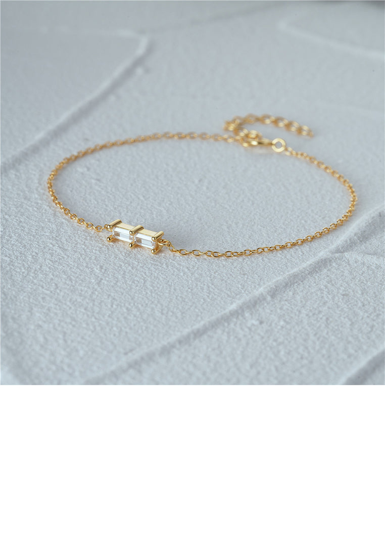 925 Sterling Silver Plated Gold Simple Fashion Geometric Square Bracelet with Cubic Zirconia - Luxurious Look