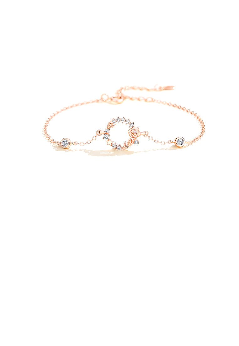 925 Sterling Silver Plated Rose Gold Fashion Simple Rose Bracelet with Cubic Zirconia - Luxurious Look