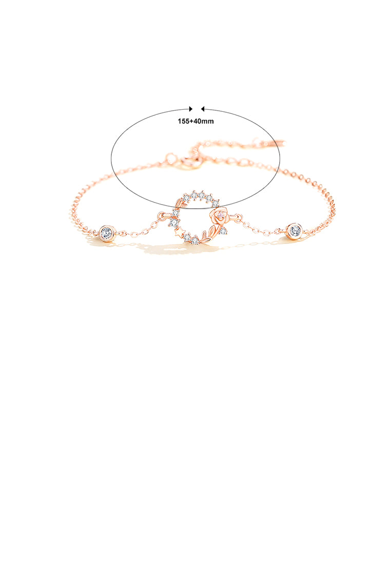 925 Sterling Silver Plated Rose Gold Fashion Simple Rose Bracelet with Cubic Zirconia - Luxurious Look