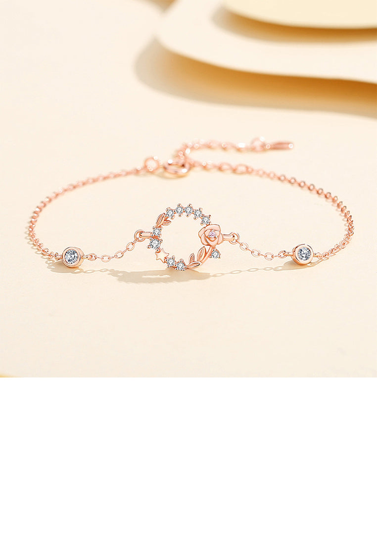 925 Sterling Silver Plated Rose Gold Fashion Simple Rose Bracelet with Cubic Zirconia - Luxurious Look