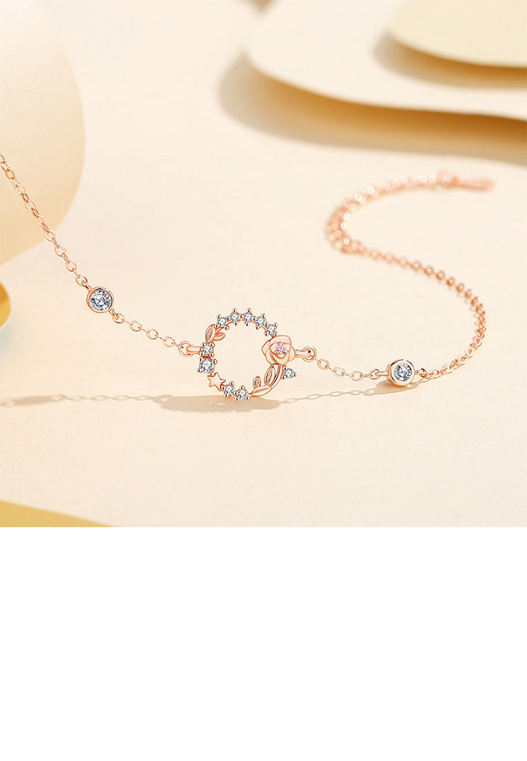 925 Sterling Silver Plated Rose Gold Fashion Simple Rose Bracelet with Cubic Zirconia - Luxurious Look