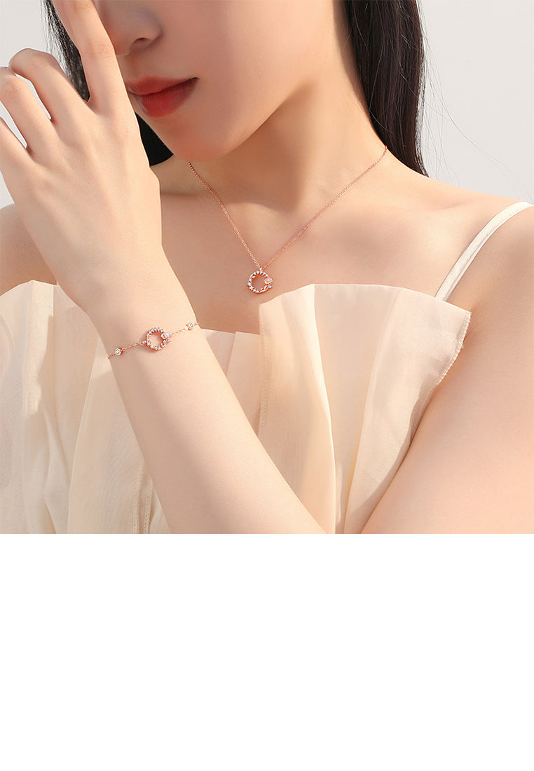 925 Sterling Silver Plated Rose Gold Fashion Simple Rose Bracelet with Cubic Zirconia - Luxurious Look