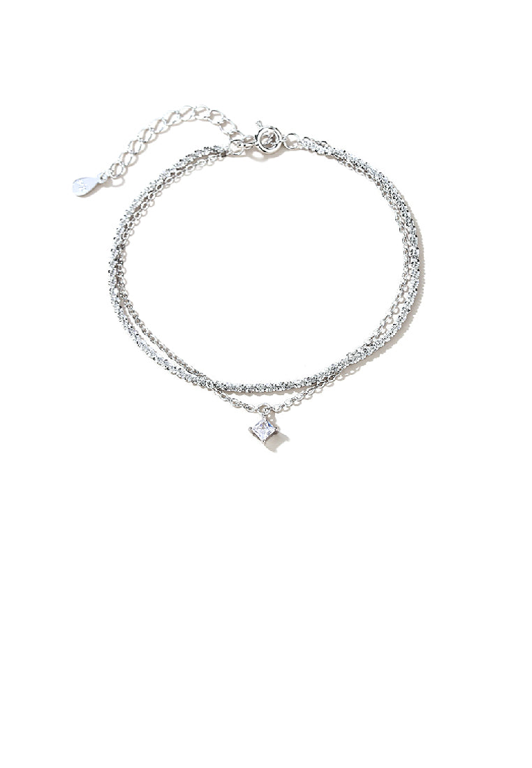 925 Sterling Silver Simple Brilliant Geometric Cubic Zirconia Double Layer Bracelet - Luxurious Look
