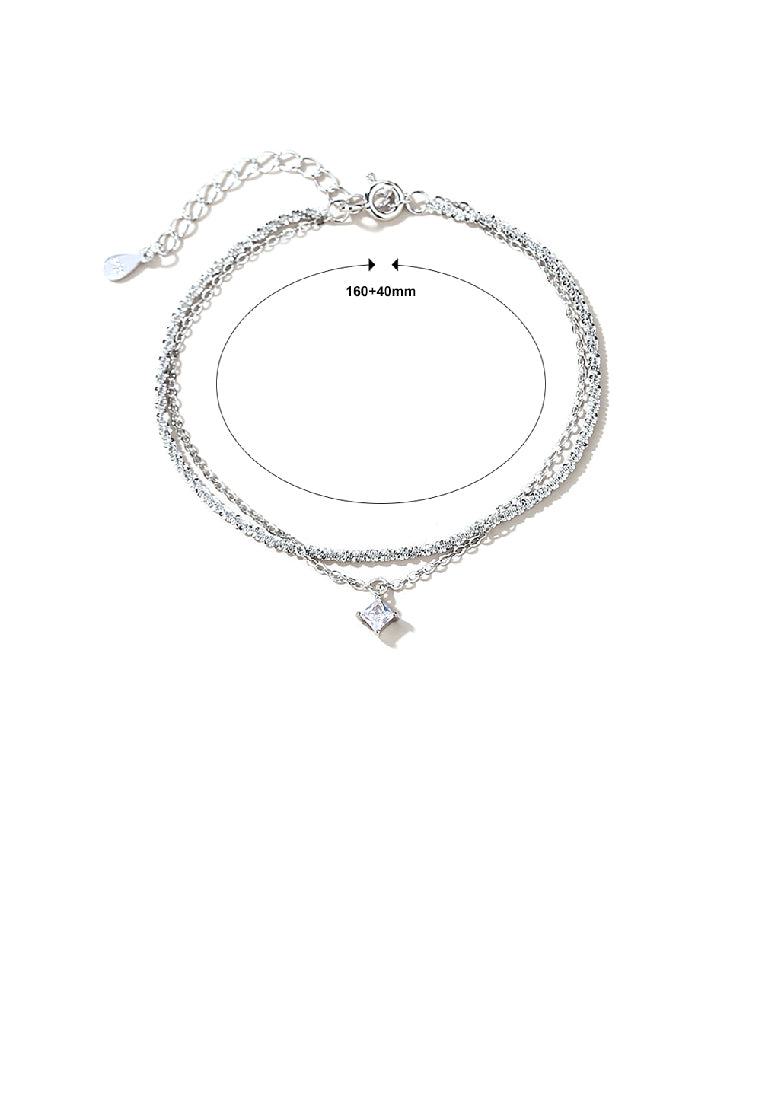 925 Sterling Silver Simple Brilliant Geometric Cubic Zirconia Double Layer Bracelet - Luxurious Look
