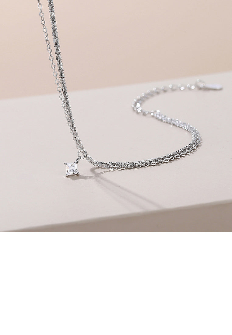 925 Sterling Silver Simple Brilliant Geometric Cubic Zirconia Double Layer Bracelet - Luxurious Look