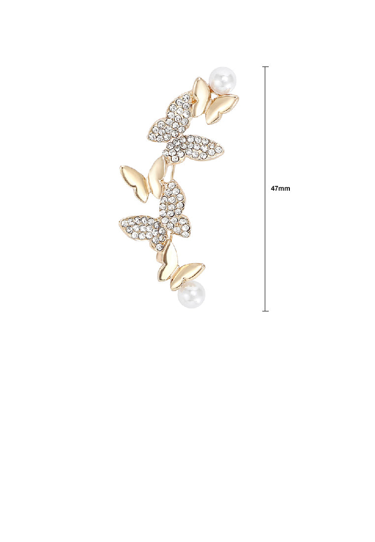 Elegant Brilliant Plated Gold Butterfly Imitation Pearl Brooch with Cubic Zirconia - Luxurious Look