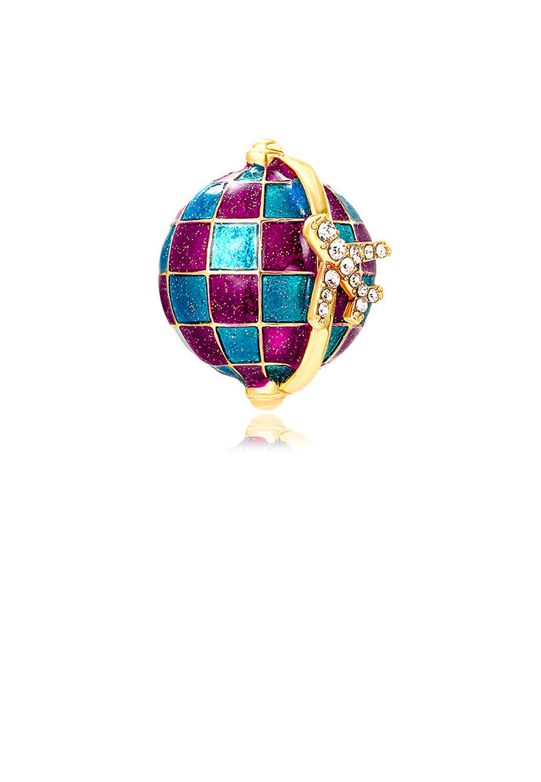 Fashion Temperament Plated Gold Enamel Purple Globe Airplane Brooch with Cubic Zirconia - Luxurious Look