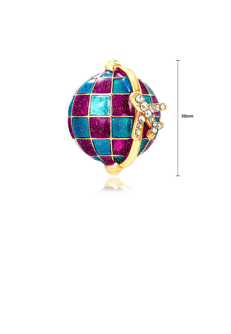 Fashion Temperament Plated Gold Enamel Purple Globe Airplane Brooch with Cubic Zirconia - Luxurious Look