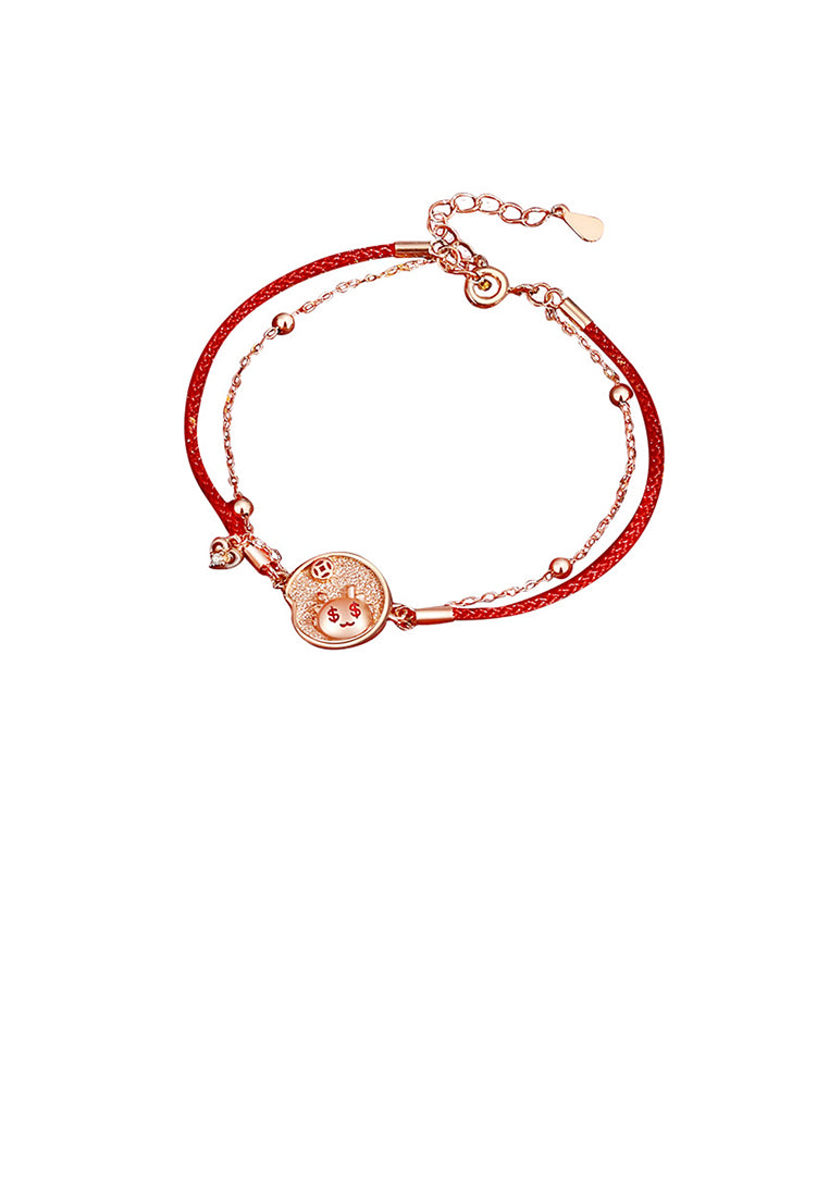 925 Sterling Silver Plated Rose Gold Fashion and Creative Dragon Coin Double Layer Bracelet