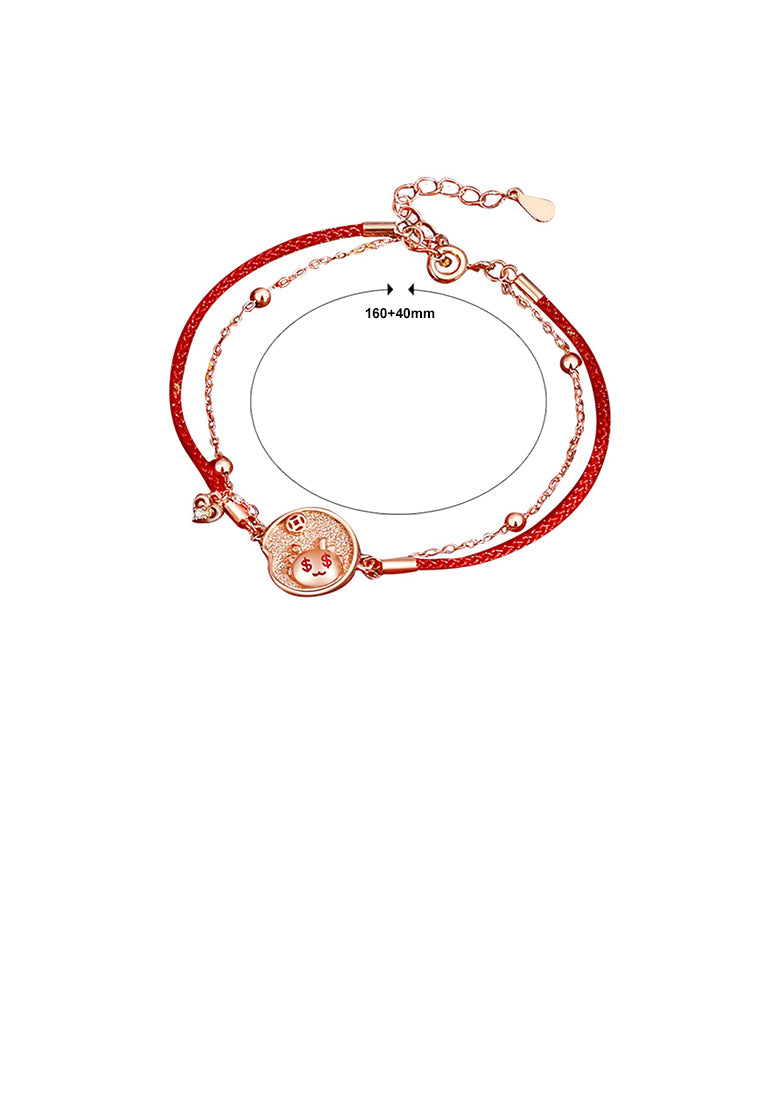 925 Sterling Silver Plated Rose Gold Fashion and Creative Dragon Coin Double Layer Bracelet