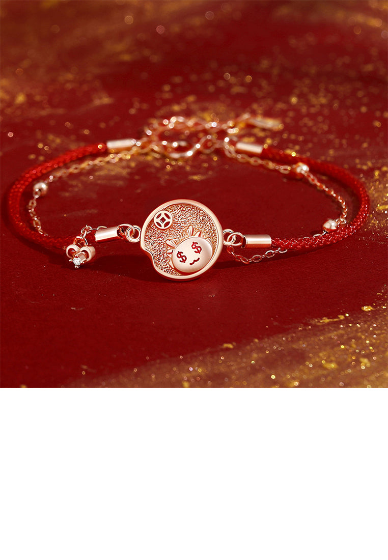 925 Sterling Silver Plated Rose Gold Fashion and Creative Dragon Coin Double Layer Bracelet