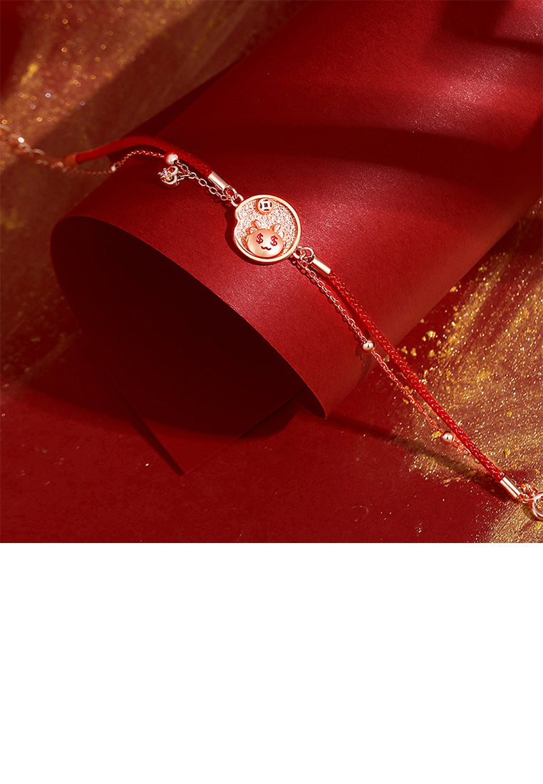 925 Sterling Silver Plated Rose Gold Fashion and Creative Dragon Coin Double Layer Bracelet