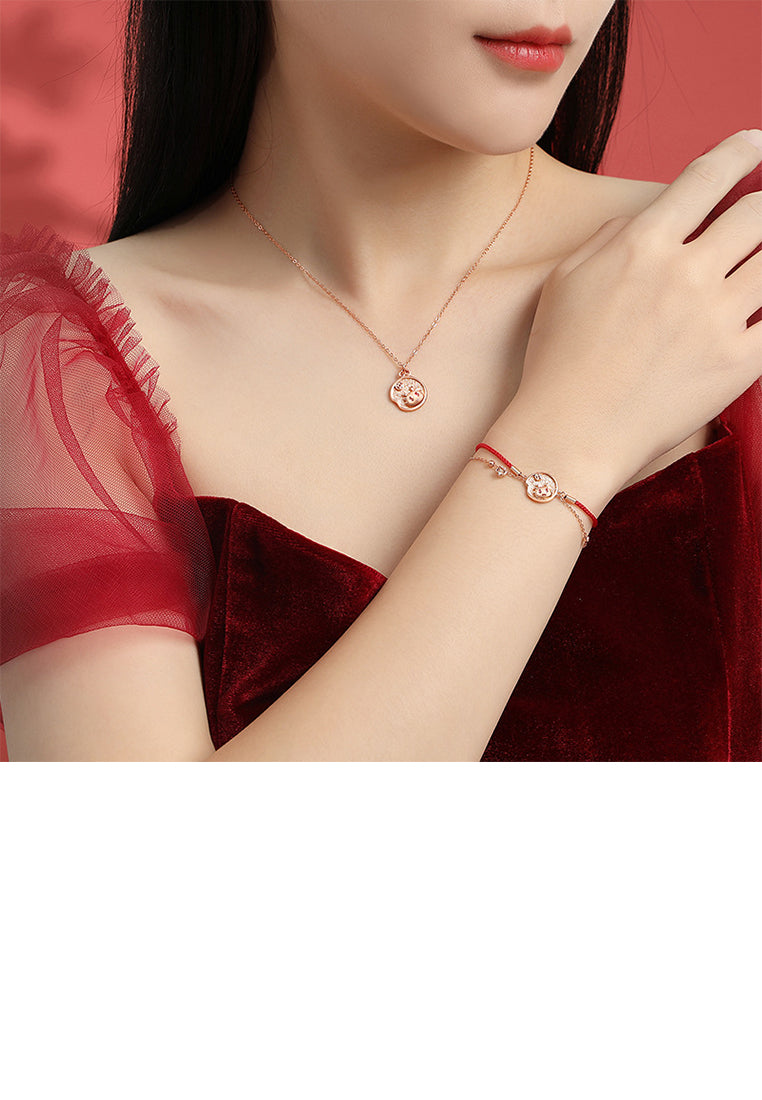 925 Sterling Silver Plated Rose Gold Fashion and Creative Dragon Coin Double Layer Bracelet