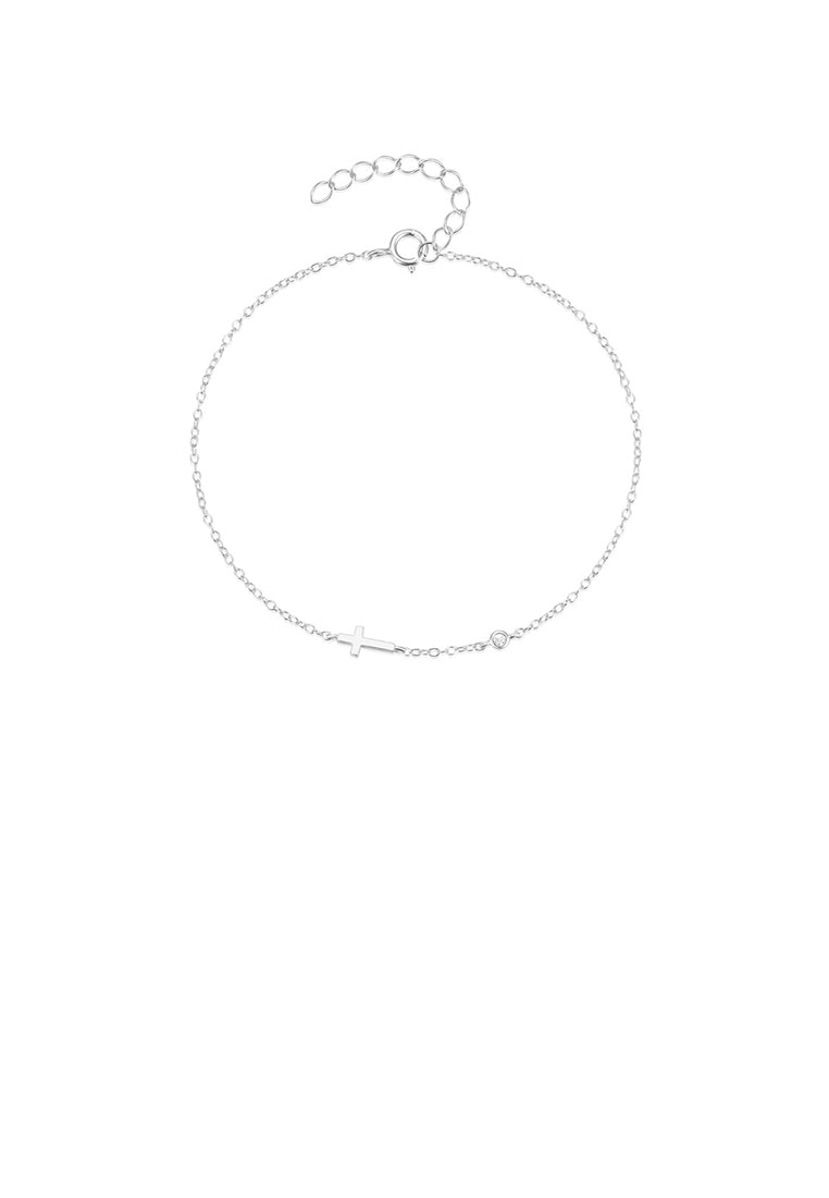 925 Sterling Silver Simple Fashion Cross Bracelet with Cubic Zirconia - Luxurious Look