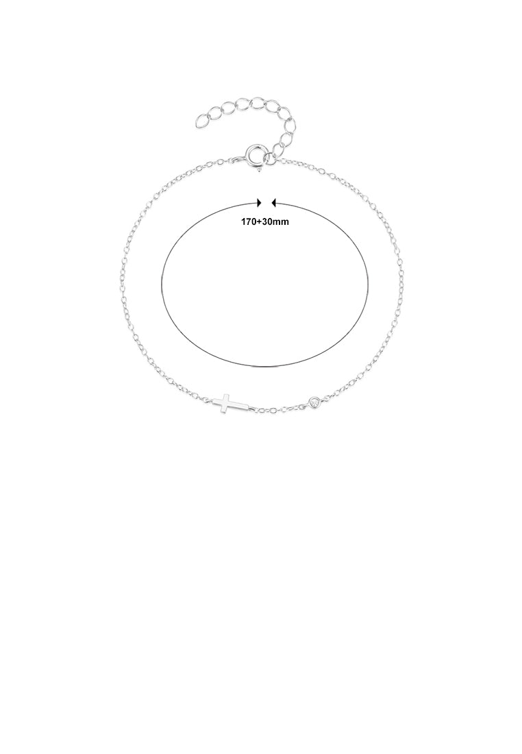 925 Sterling Silver Simple Fashion Cross Bracelet with Cubic Zirconia - Luxurious Look