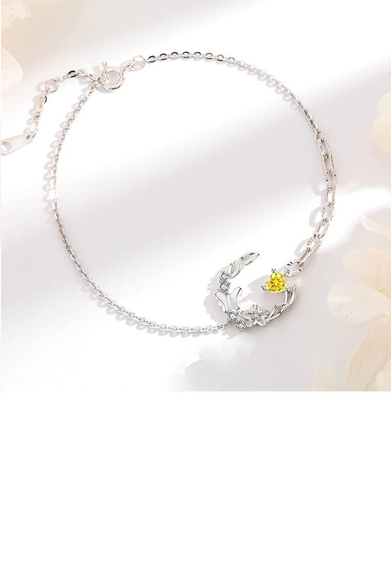 925 Sterling Silver Fashion Elegant Butterfly Flower Bracelet with Cubic Zirconia - Luxurious Look