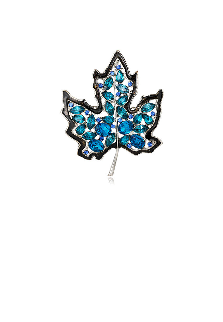 Fashion and Elegant Hollow Maple Leaf Brooch with Blue Cubic Zirconia - Luxurious Look