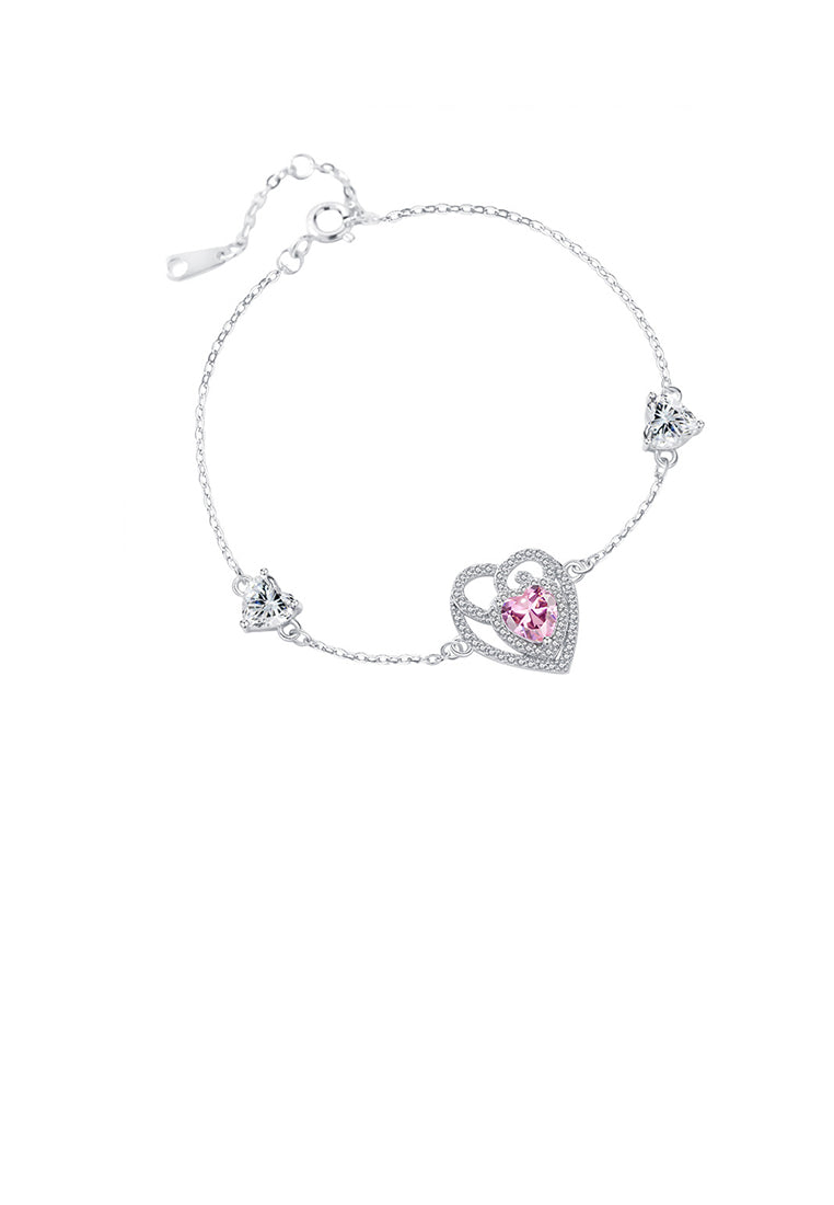 925 Sterling Silver Fashion and Elegant Hollow Tulip Heart Bracelet with Cubic Zirconia - Luxurious Look