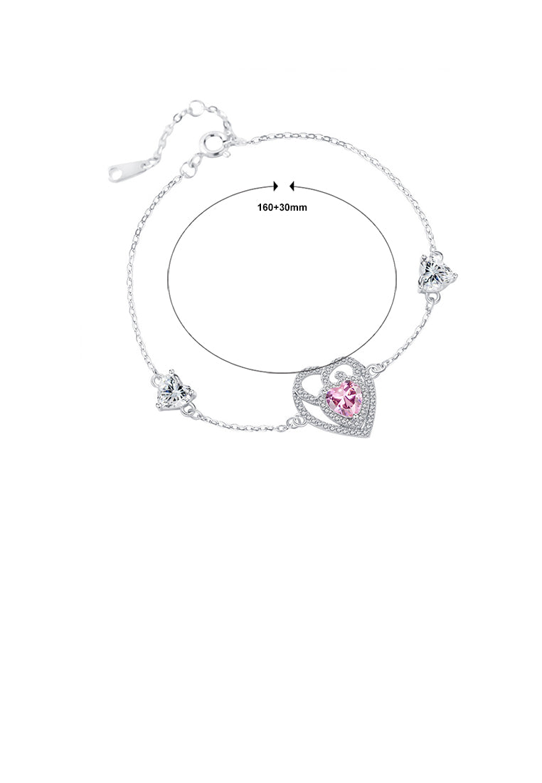 925 Sterling Silver Fashion and Elegant Hollow Tulip Heart Bracelet with Cubic Zirconia - Luxurious Look