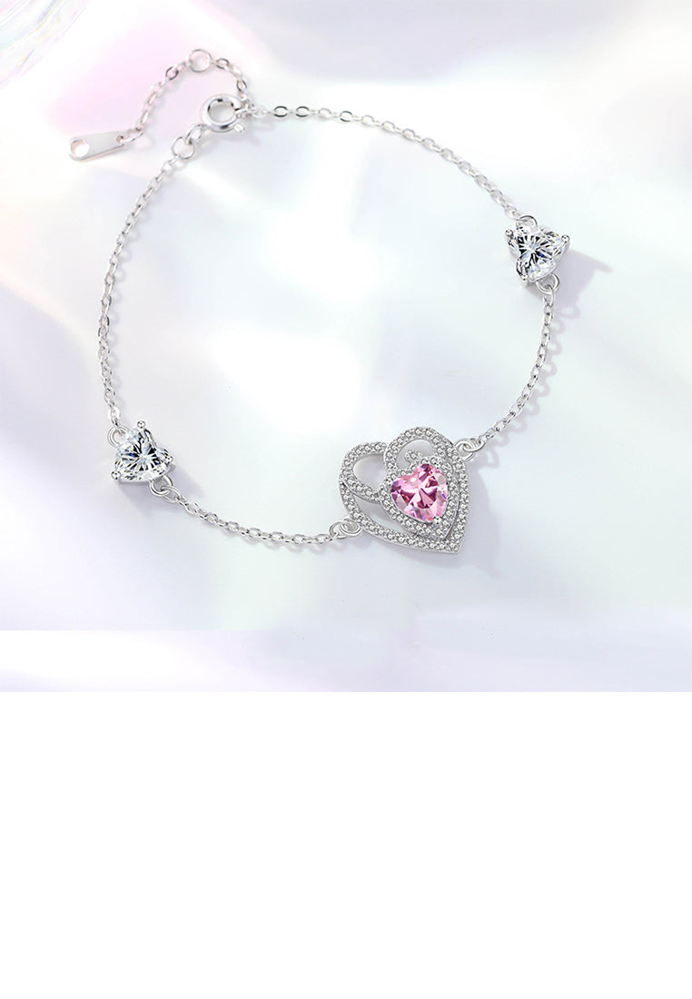 925 Sterling Silver Fashion and Elegant Hollow Tulip Heart Bracelet with Cubic Zirconia - Luxurious Look