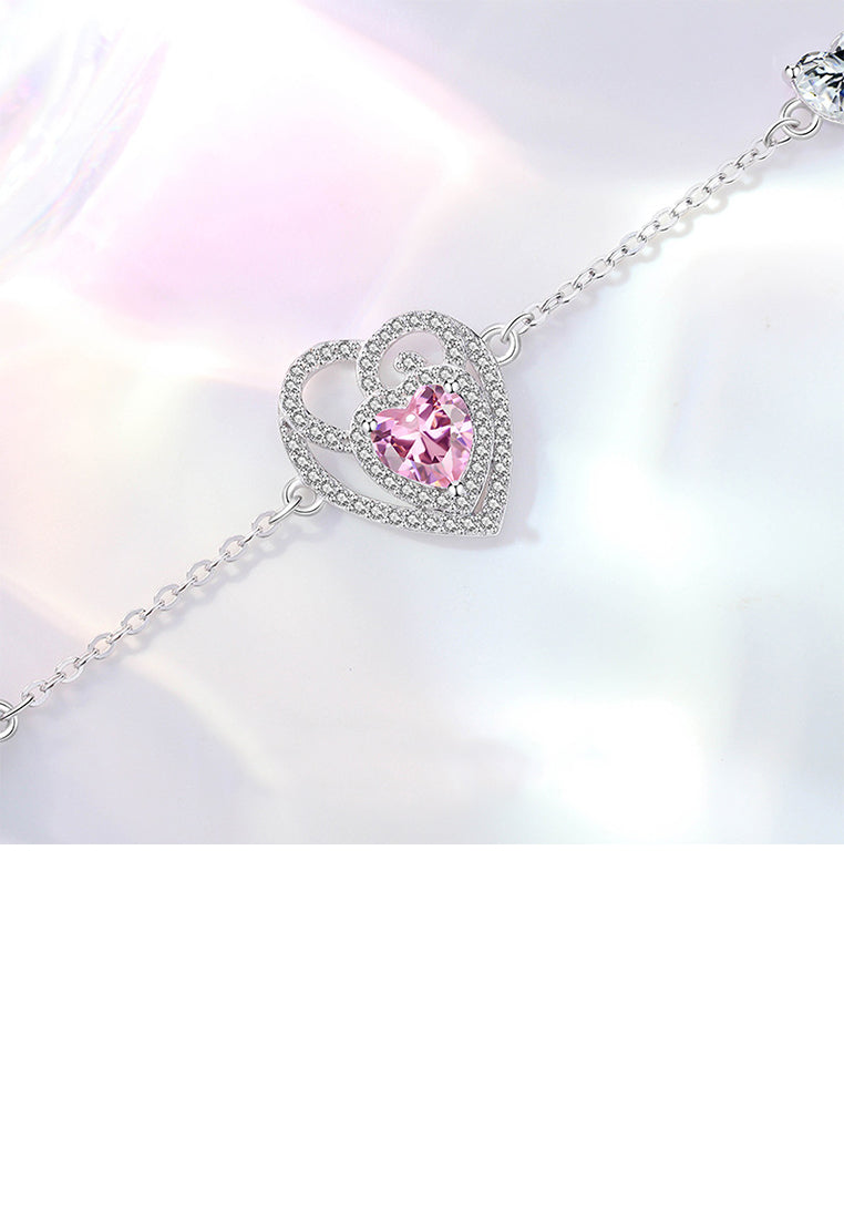 925 Sterling Silver Fashion and Elegant Hollow Tulip Heart Bracelet with Cubic Zirconia - Luxurious Look