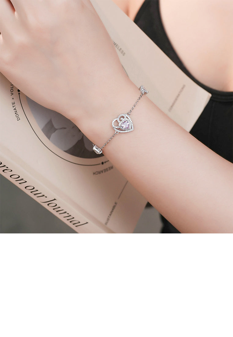 925 Sterling Silver Fashion and Elegant Hollow Tulip Heart Bracelet with Cubic Zirconia - Luxurious Look