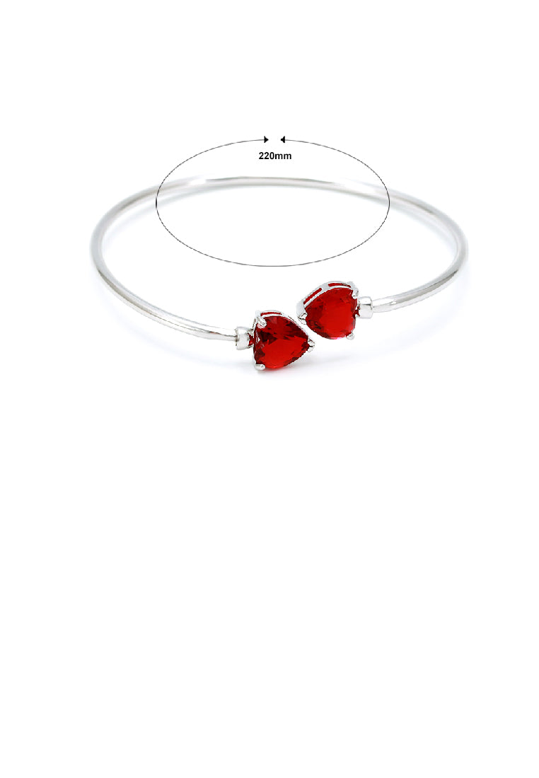 Fashion Simple Heart Shape Red Cubic Zirconia Geometric Bangle - Luxurious Look - Vibrant Color