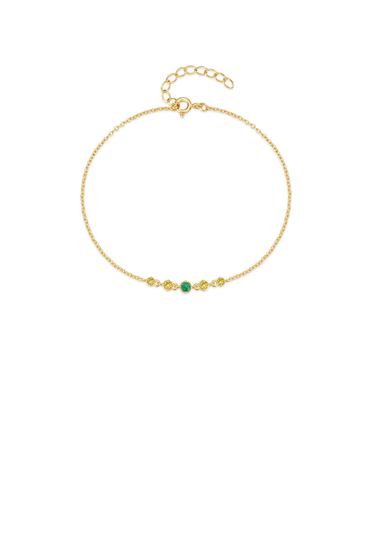 925 Sterling Silver Plated Gold Simple Fashion Geometric Bracelet with Cubic Zirconia - Luxurious Look