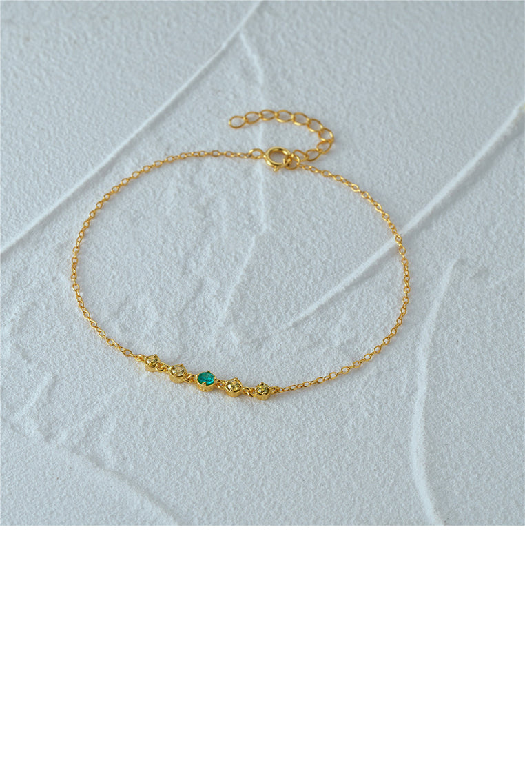 925 Sterling Silver Plated Gold Simple Fashion Geometric Bracelet with Cubic Zirconia - Luxurious Look