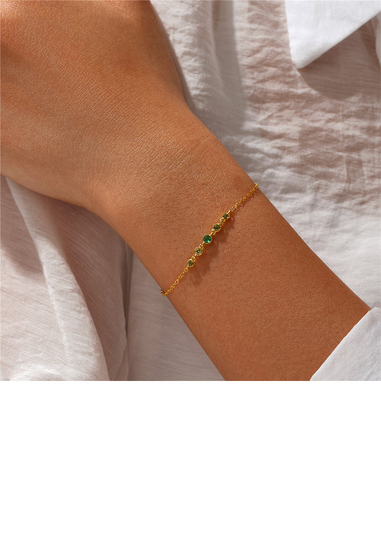 925 Sterling Silver Plated Gold Simple Fashion Geometric Bracelet with Cubic Zirconia - Luxurious Look