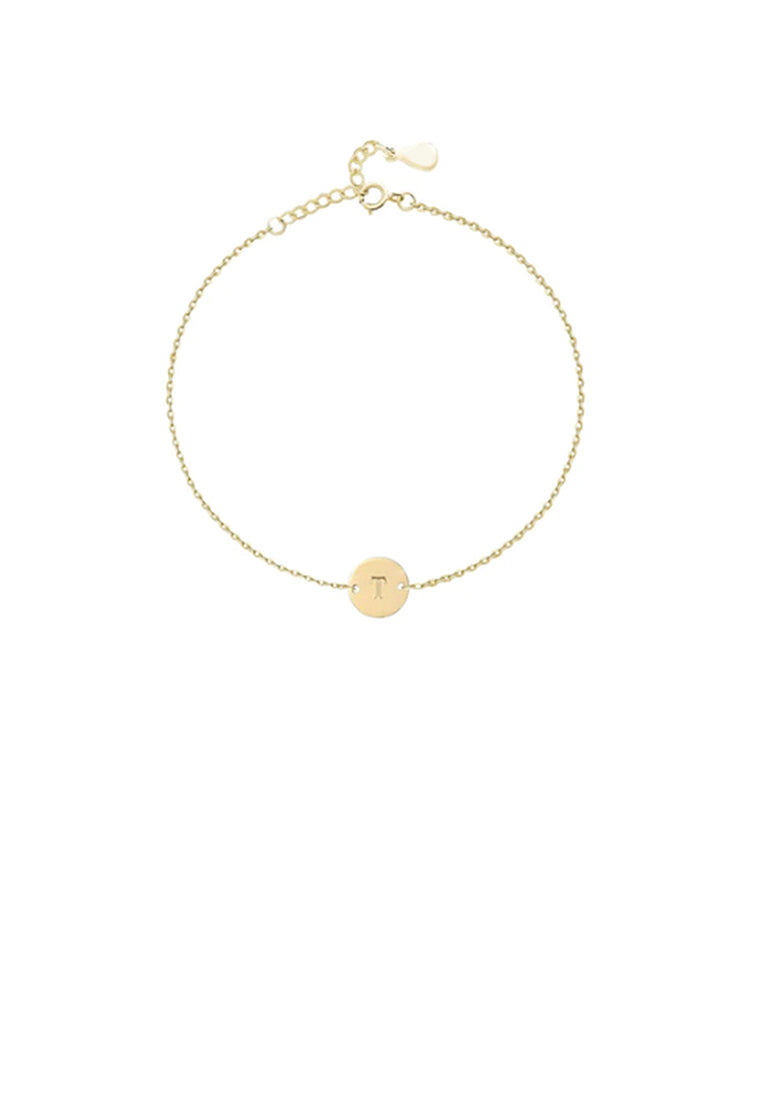 925 Sterling Silver Plated Gold Simple and Fashion Alphabet T Round Bracelet