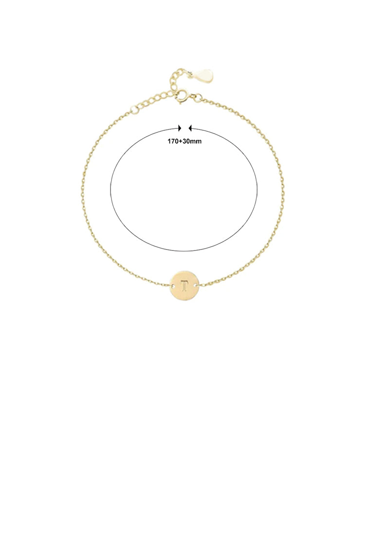 925 Sterling Silver Plated Gold Simple and Fashion Alphabet T Round Bracelet