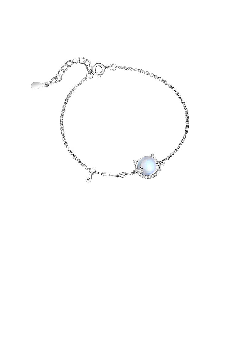 925 Sterling Silver Lovely Sweet Cat Moonstone Bracelet