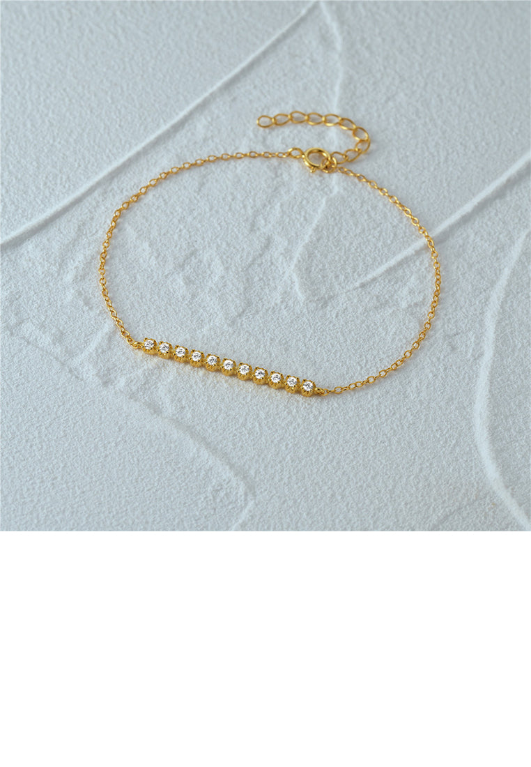 925 Sterling Silver Plated Gold Simple Temperament Single Row Geometric Cubic Zirconia Bracelet - Luxurious Look