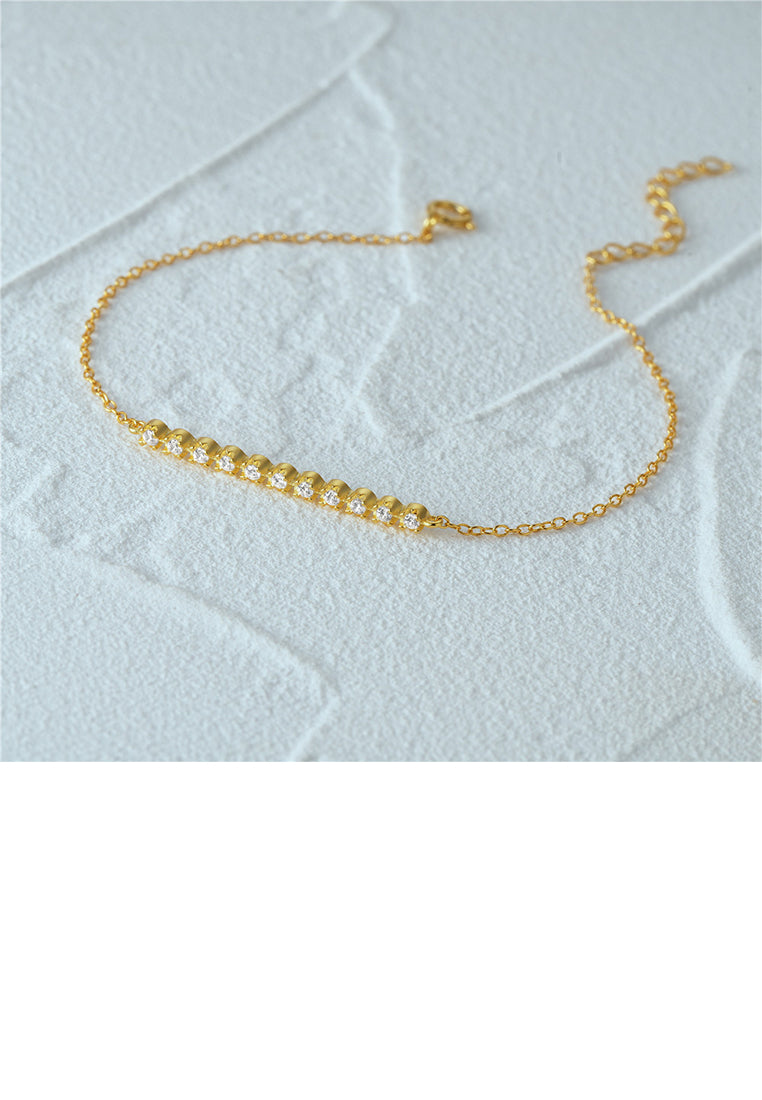 925 Sterling Silver Plated Gold Simple Temperament Single Row Geometric Cubic Zirconia Bracelet - Luxurious Look