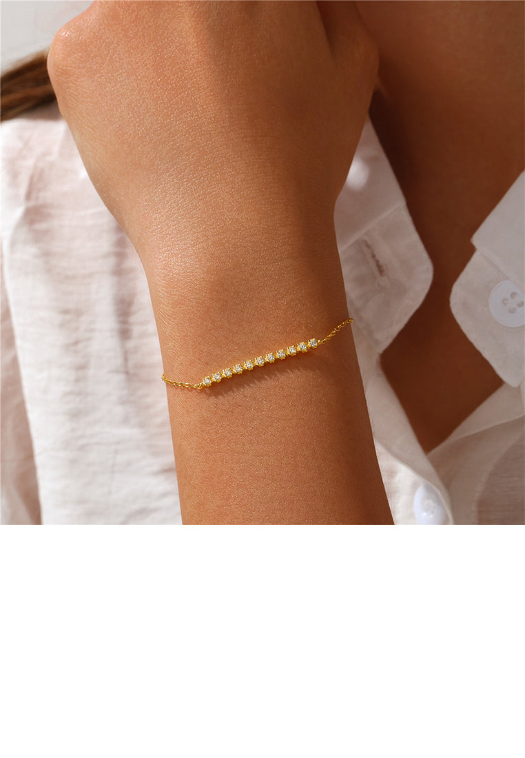 925 Sterling Silver Plated Gold Simple Temperament Single Row Geometric Cubic Zirconia Bracelet - Luxurious Look