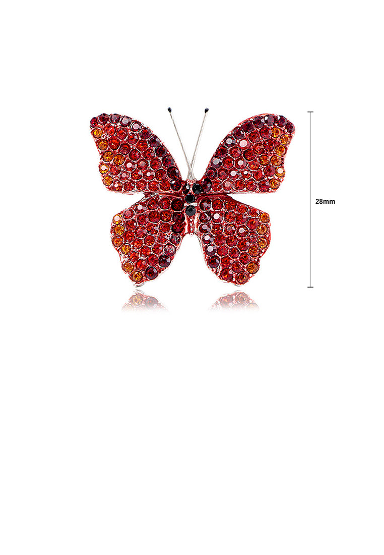 Fashion Brilliant Plated Gold Butterfly Brooch with Red Cubic Zirconia - Luxurious Look - Vibrant Color