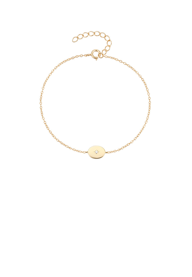 925 Sterling Silver Plated Gold Simple and Fashion Geometric Metal Bracelet with Cubic Zirconia - Luxurious Look