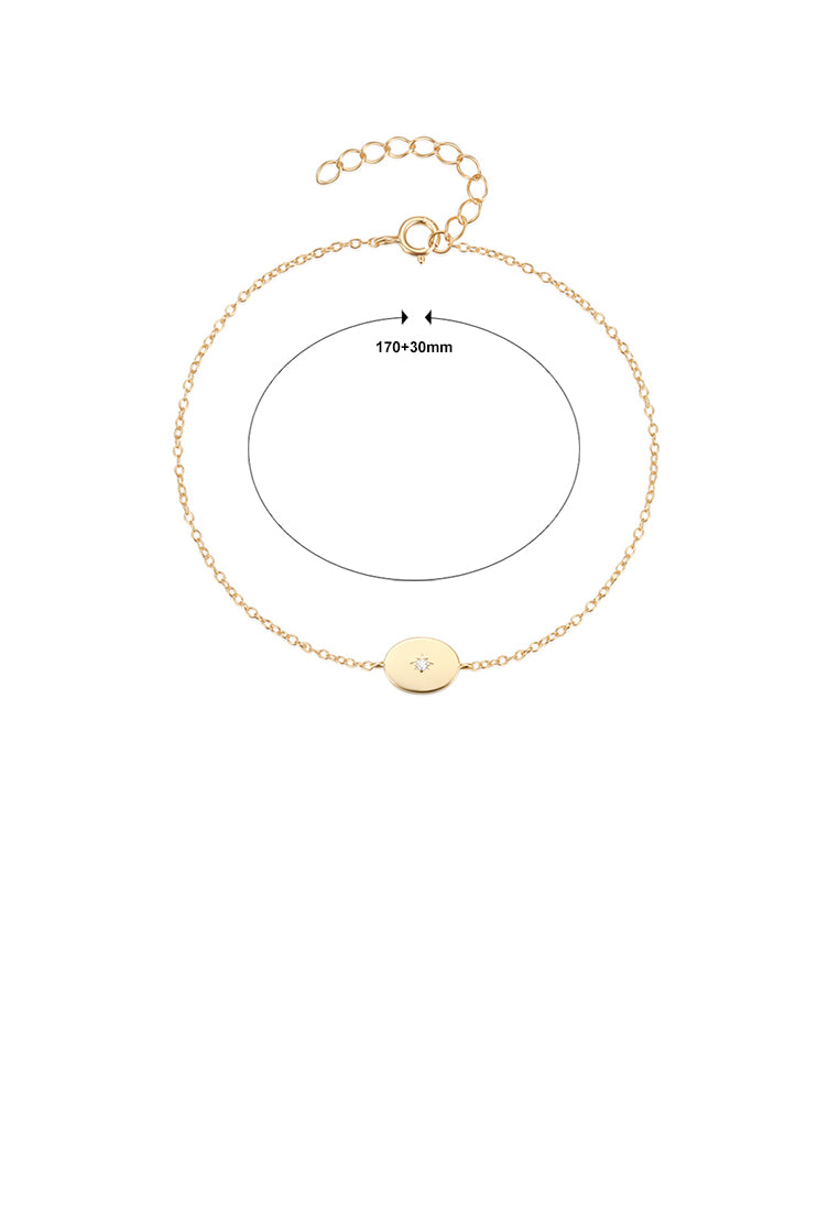 925 Sterling Silver Plated Gold Simple and Fashion Geometric Metal Bracelet with Cubic Zirconia - Luxurious Look