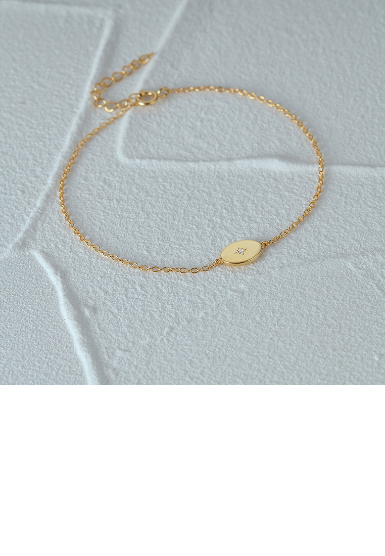 925 Sterling Silver Plated Gold Simple and Fashion Geometric Metal Bracelet with Cubic Zirconia - Luxurious Look